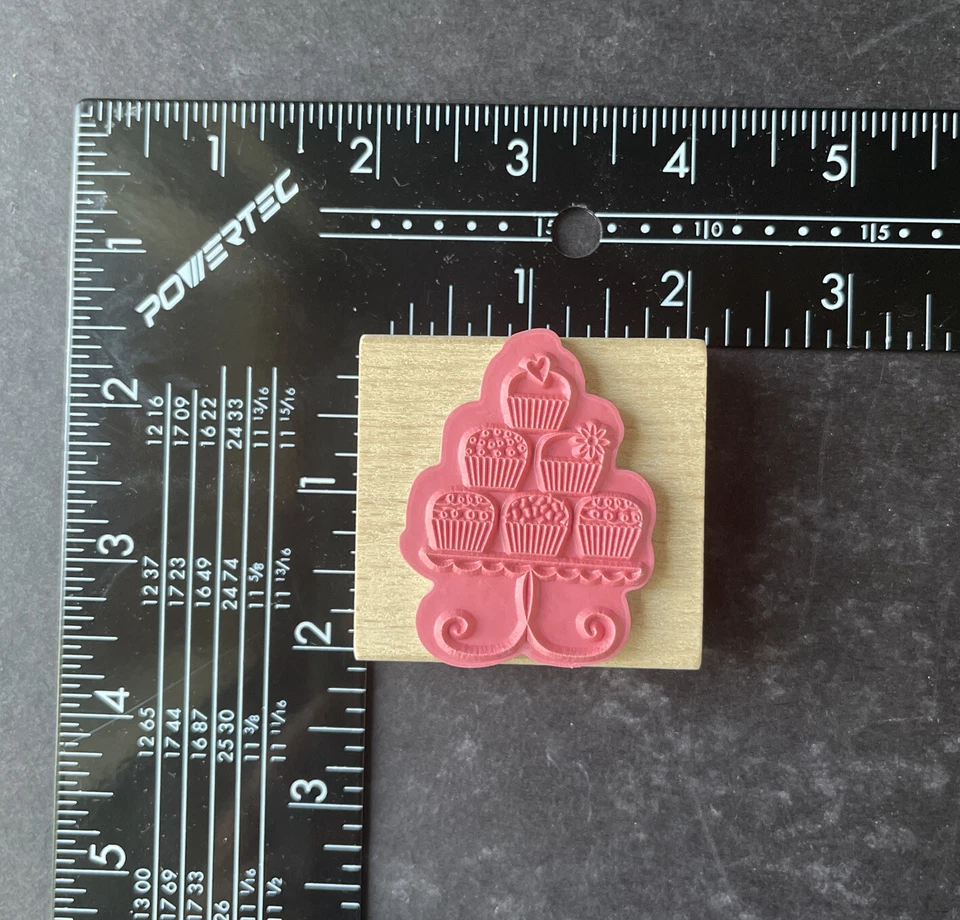 Hampton Art Rubber Stamp Cupcake Tower Food Baking Birthday Card Making Craft - Image 3 of 4