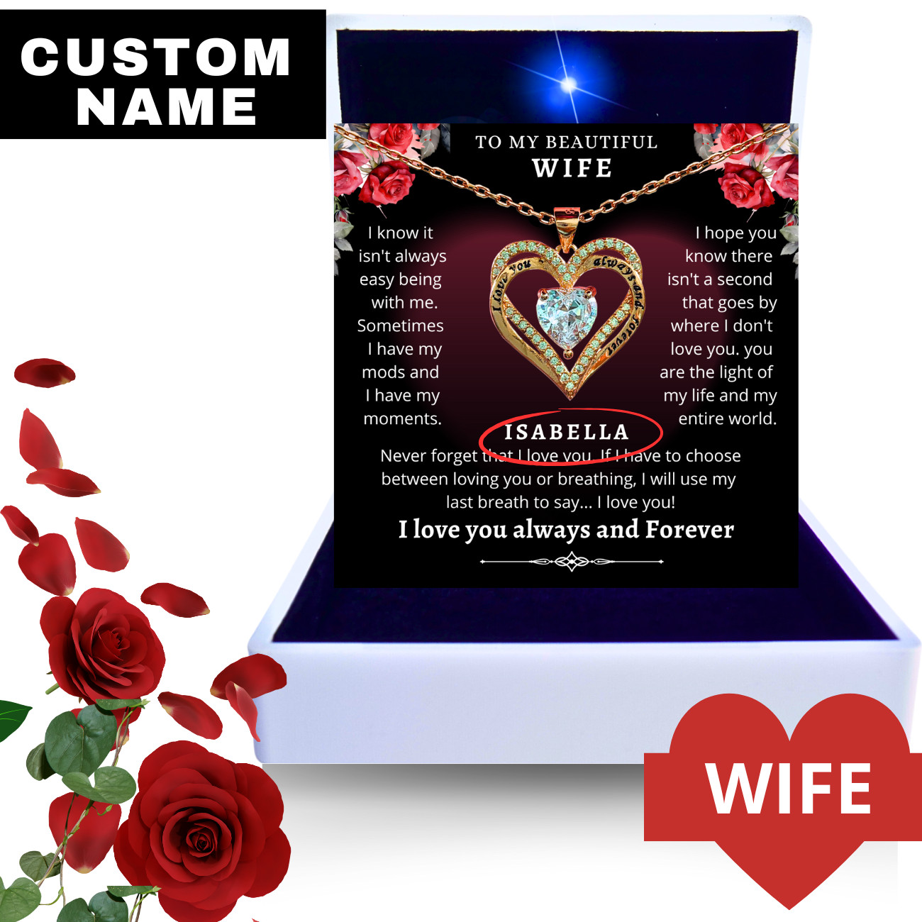 18k Gold Wife CUSTOM Gift Heart Necklace Valentine's Day Gifts for her