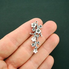 BULK 25 Flower Branch Charms Antique Silver Tone - SC6331