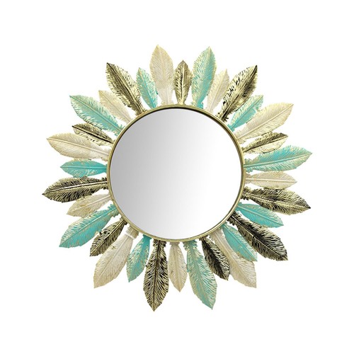 Iron Art Feather Mirror Wall Decoration Hanging Mirror Circle Decorative Boho - Picture 3 of 7