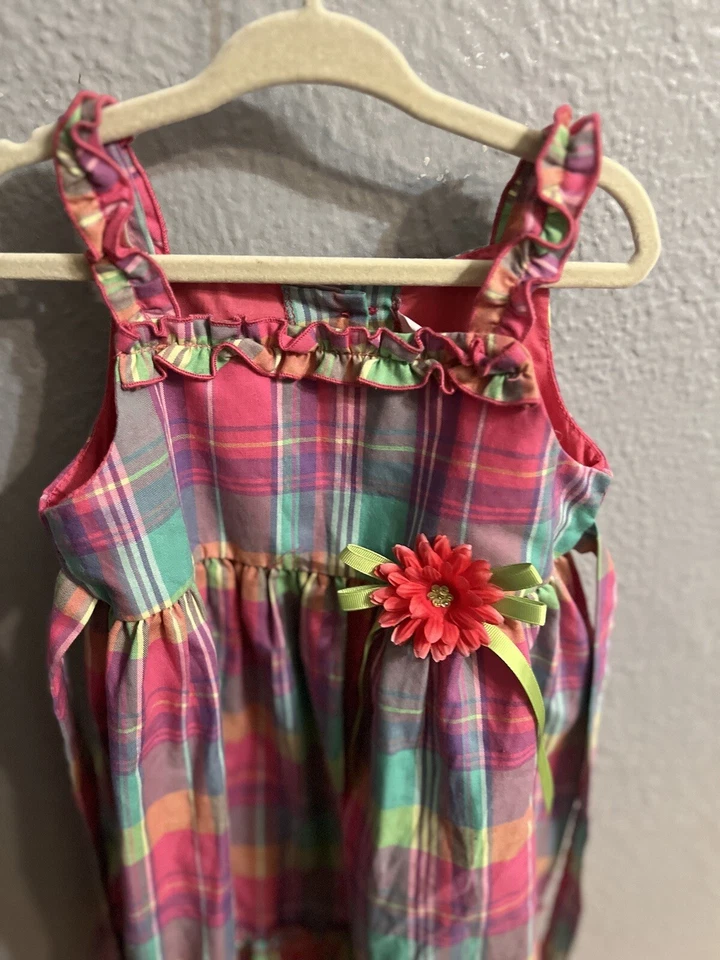 Vestido de sol para niñas talla 4T púrpura rosa a cuadros rosa púrpura, verde azulado Foto 4 de 4