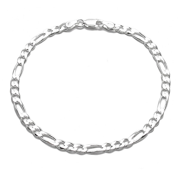 925 Sterling Silver Figaro Link Chain Bracelet (All Widths and