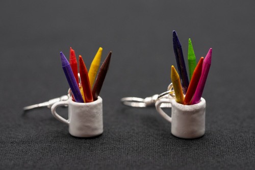 Becher mit Buntstiften Ohrringe Miniblings Schulanfang Schule Lehrerin Stifte K - Bild 3 von 5