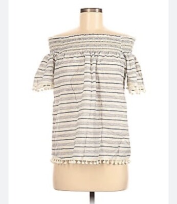 Antibes Blanc Women s off shoulder blouse top striped, Size M