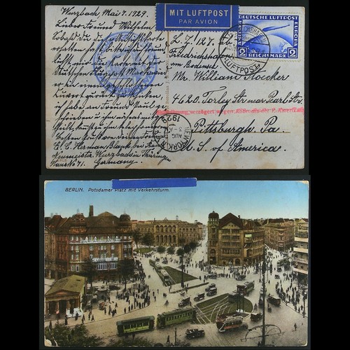 Raro Alemania 1929 Zeppelin Airmail Cubierta/Postal - LZ 127 MI: 423 SC: C36 - Imagen 1 de 3