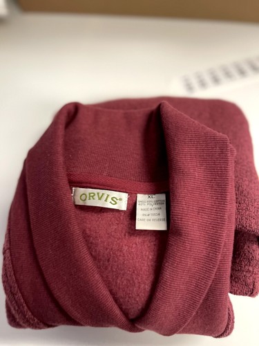 Orvis Sweater Mens XL Maroon Shawl Neck Pullover Long Sleeve Pocket Sweatshirt - Picture 13 of 17