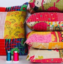 Vintage Cotton Kantha Cushion Cover Handmade Throw Patchwork Pillow Case Lot of5