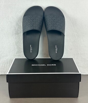Michael Kors Men's Black Dawson Signature Logo Slide Sandals Size 10 NWB
