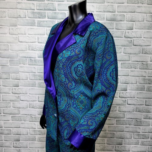 Juego de salón pijama vintage años 80 Victorias Secret etiqueta dorada verde azulado púrpura cachemir - Imagen 6 de 14