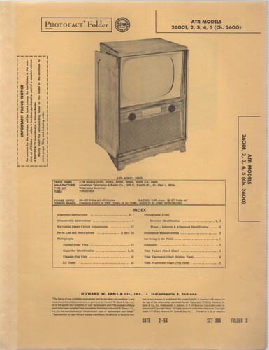 1956 ATR 26001 TV TELEVISION SERVICE MANUAL PHOTOFACT 26002 26003 26004 26005 - 第 1/1 張圖片