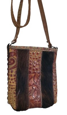 Raviani Garland TX Cowhide Boho Western Tooled Bling Floral Purse Bag