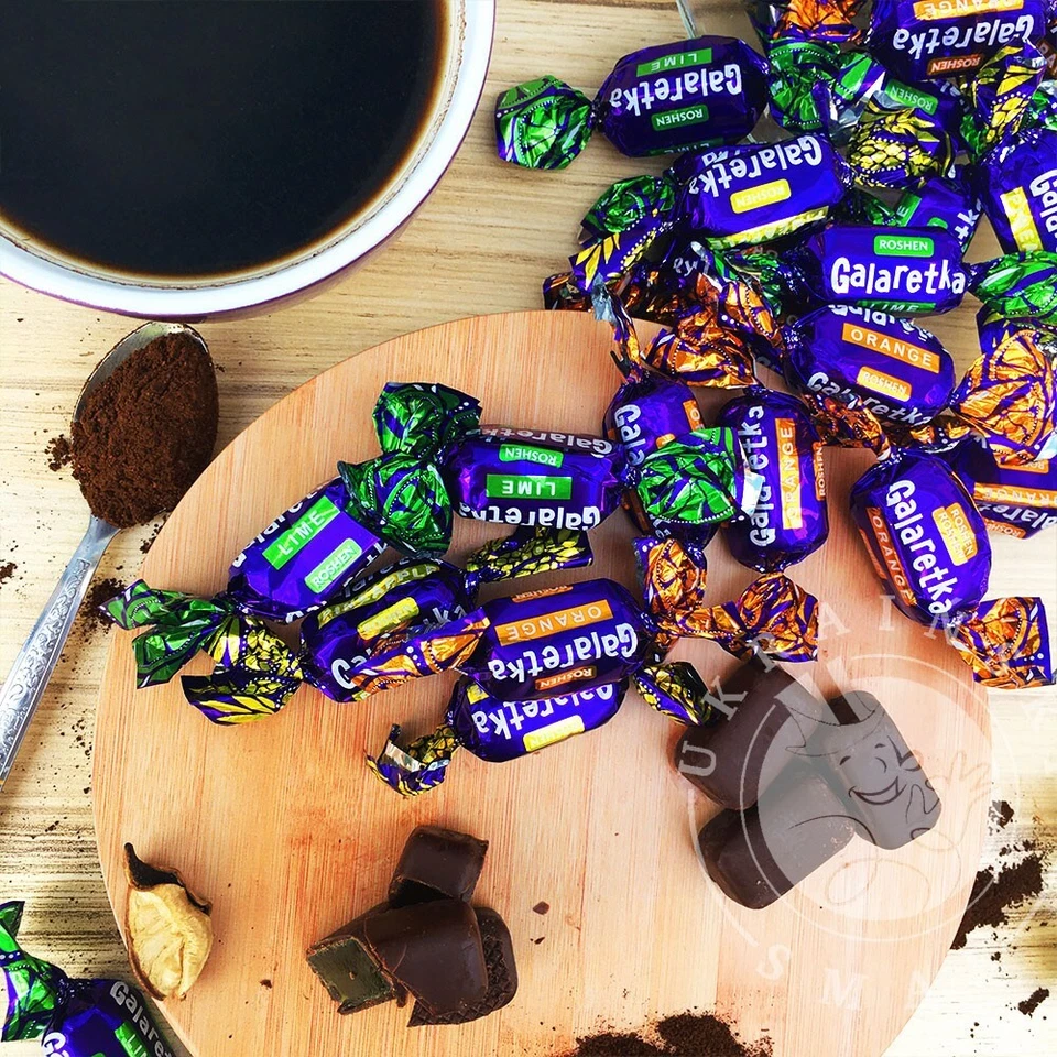 Dulces ucranianos Roshen Galaretka gelatina de chocolate caramelo piña lima naranja Foto 4 de 4