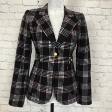 Smythe Black Houndstooth Plaid Duchess Blazer Size 4 Elbow Patches