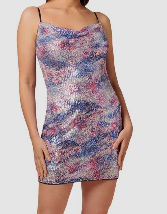 $245 Liv Foster Women's Blue Sequin Sleeveless Cowl Neck Bodycon Dress Size 14 $245 Liv Foster Women's Blue Sequin Sleeveless Cowl Neck Bodycon Dress Size 14