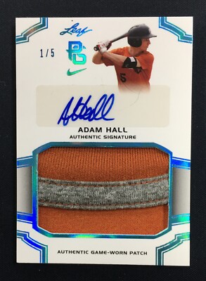 Adam Hall 2016 Leaf Perfect Game Worn Patch Auto 1/5 EBAY 1/1 MILWAUKEE BREWERS
