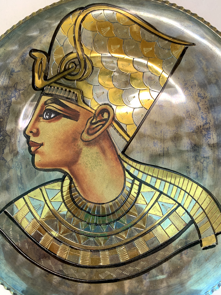 Queen Egyptian Copper Wall Art Hanging Plate Platter Egypt Engraved
