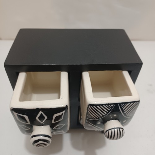 spice cabinet / jewlery box. wood with 4 ceramic drawers back/white - Picture 2 of 7