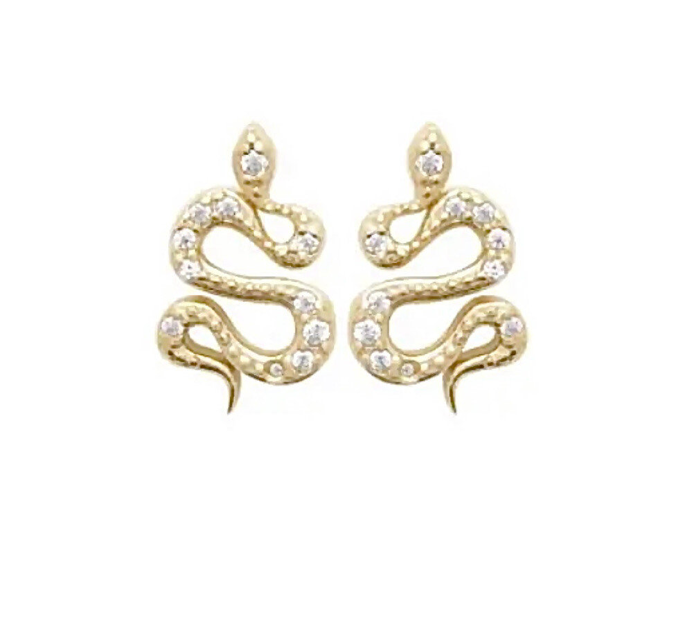 Boucles d'oreilles puces serpent en or 18k et strass | Idée cadeau d'anniversaire femme