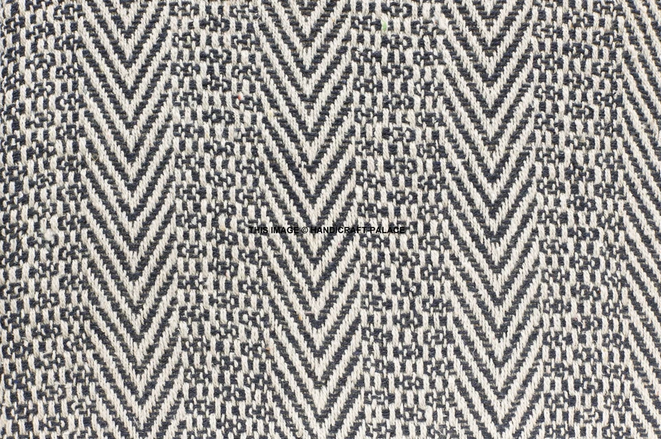 Blanket Throw Rug Indian Cotton Bed Large White Blue Herringbone Sofa Chair 60" - Image 3 of 3