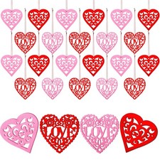 40 Pcs Valentine's Day Wooden Heart Ornaments Valentine Tree Decorations Embelli