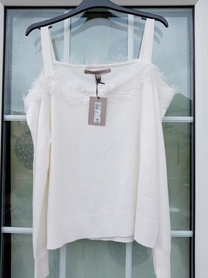 River Island Damen Feinstrick Cold Shoulder Pullover Weiß Größe L