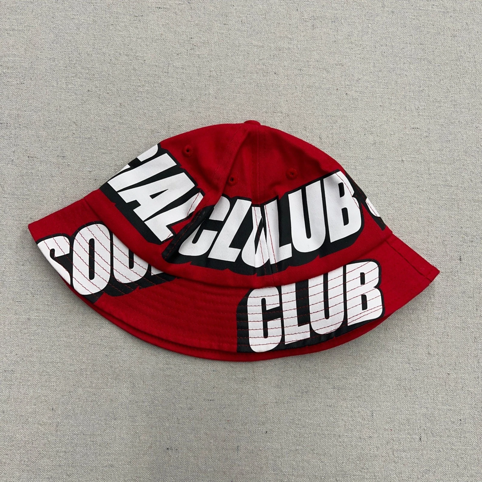 Anti Social Social Club Red Bucket Hat All Over Logo Print Mens Streetwear Hat
