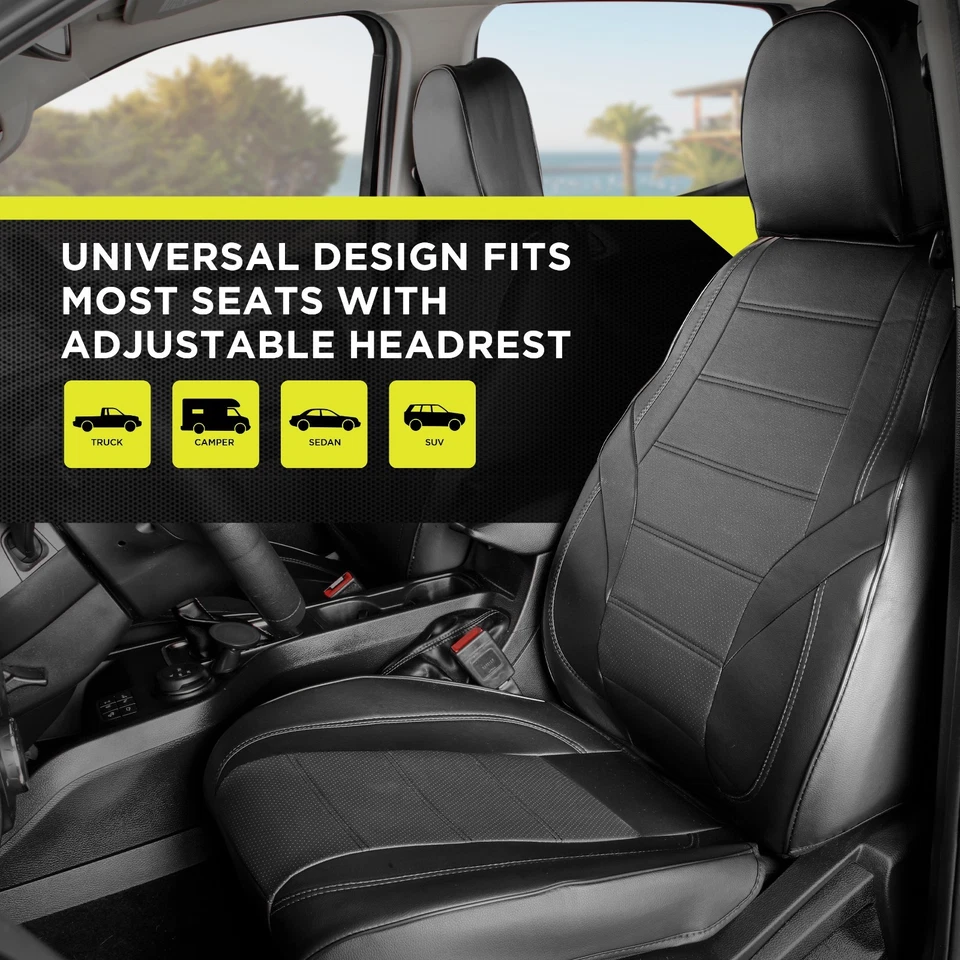 Fundas de asiento de cuero sintético Auto Drive - Paquete de 2 - negras, ajuste universal Foto 2 de 4