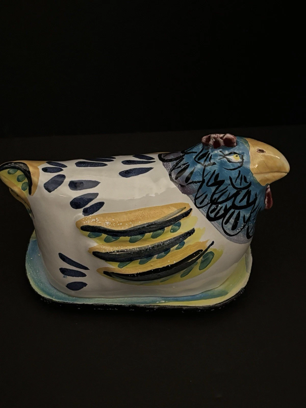 Suki Diamond Whimsical Rooster Butter Dish Studio Pottery California Chicken Art