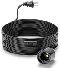 Hanging Light Cord 15Ft - Black, Pendant Light Cord with E26 Light Bulb Socket,