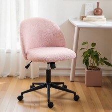 Office Desk Chair, Teddy Fleece Makeup Vanity Chair with Wheels, Refurbished