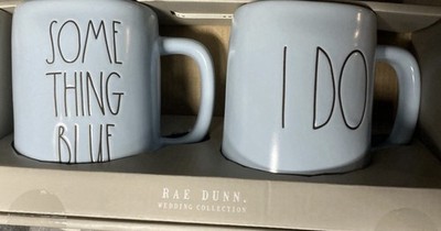 Rae Dunn Wedding Mugs I DO and SOMETHING BLUE Light Blue Coffee Mug Set of 2.