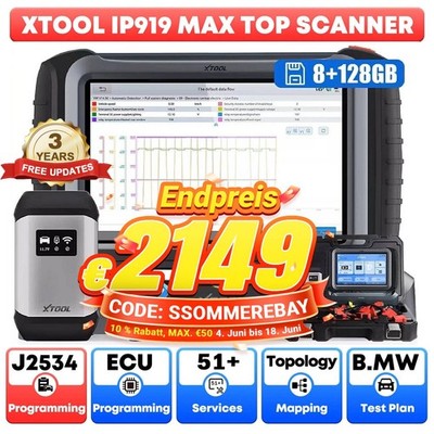 XTOOL IP919MAX KFZ OBD2 Diagnosegerät Scanner ALLE SYSTEM Key Programmer IMMO DE