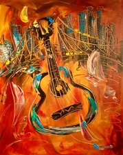 GUITAR POP ART  PAINTING Impasto  Abstract   CANVAS ORIGINAL FDOG7T