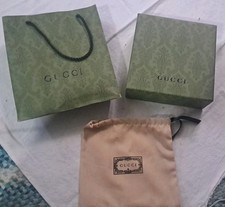 Gucci Set Of 3 Green Gift Box 8x8 W/ Small Fabric Jewelry Bag 8x7 Paper Gift Bag