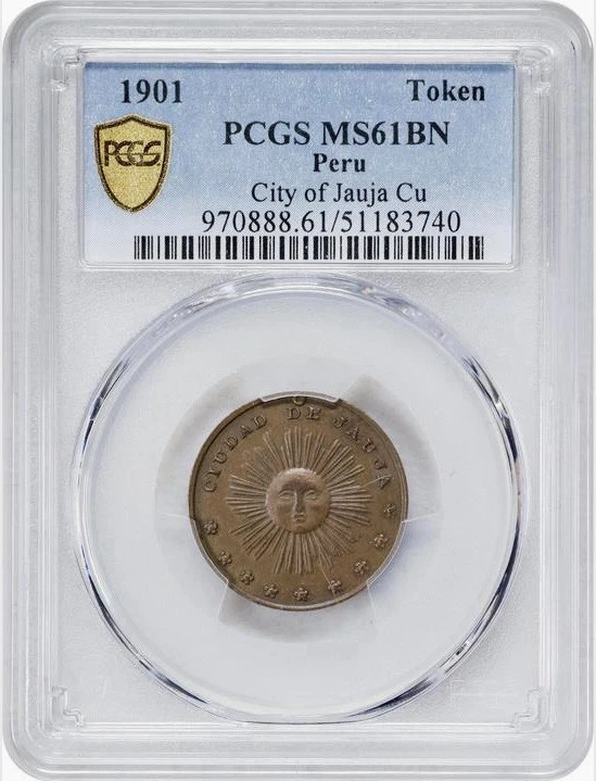 1901 Peru Copper Token City Of Jauja. PCGS MS61BN. POP 1 Of 1. Extremely Rare. - Image 4 of 4
