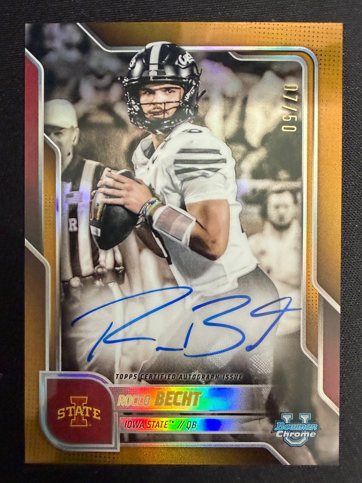 2025 Bowman Chrome ROCCO BECHT #BCA-RB Gold Refractor Auto /50 ISU IOWA STATE