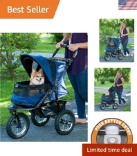 Navy No-Zip Pet Jogger Stroller with Airless Tires & Panoramic View Window
