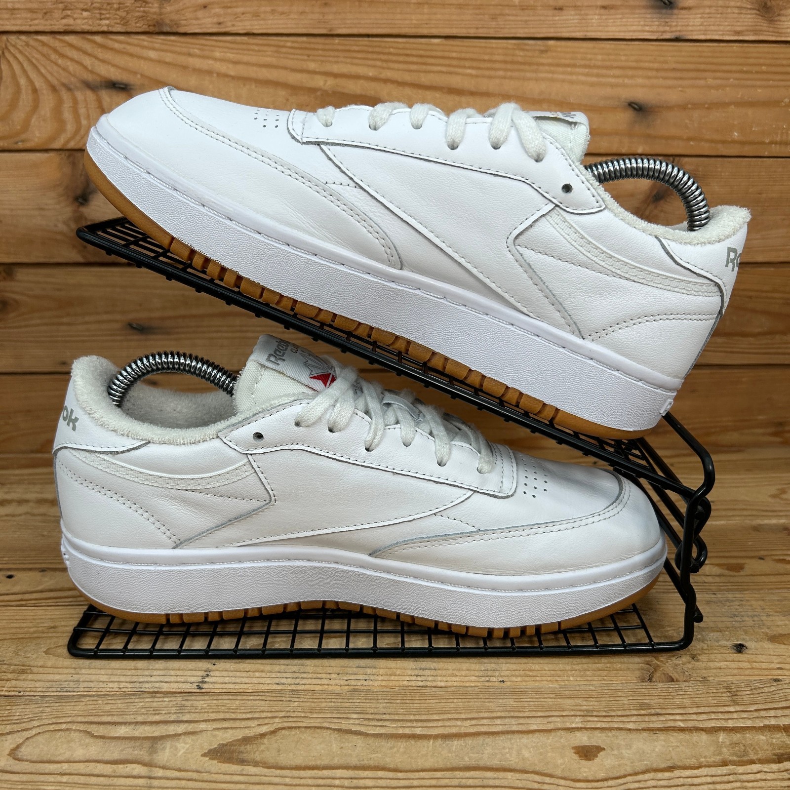 SAOLA Scarpe da ginnastica Reebok donna taglia UK 6 Club C doppia suola in gomma bianca plateau