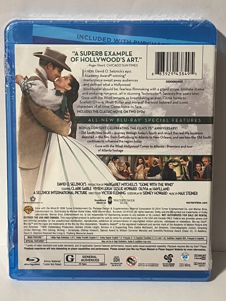 GONE WITH THE WIND 75TH ANNIVERSARY EDITION - BLU RAY DVD 1939 - NEW & SEALED - Image 2 of 2
