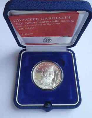 5 Euro Italien, 2007, Giuseppe Garibaldi, Silber, Etui und Zertifikat - Bild 1 von 4