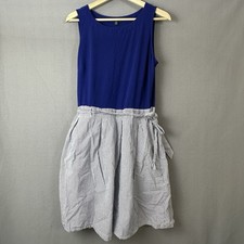 Tommy Hilfiger tank dress seersucker skirt size Large blue and white