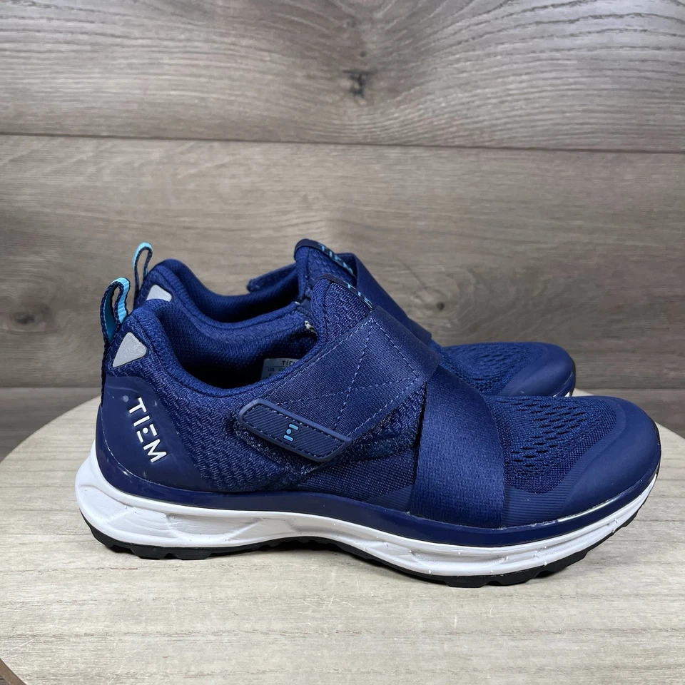 Велосипедные туфли Tiem Slipstream синие белые с крючком и петлей женские размер США 6 - Изображение 4 из 4