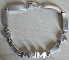 925 Sterling Silver MUM Bracelet Heart Clear Stone Link 9.92g Mother's Gift