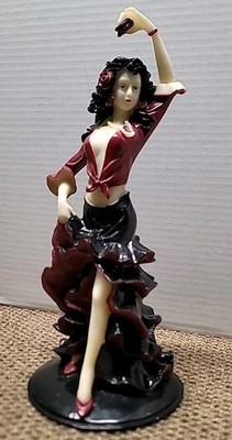 10 1/2  Tall Spanish Flamenco Dancer Figurine. Maroon And Black Unmarked