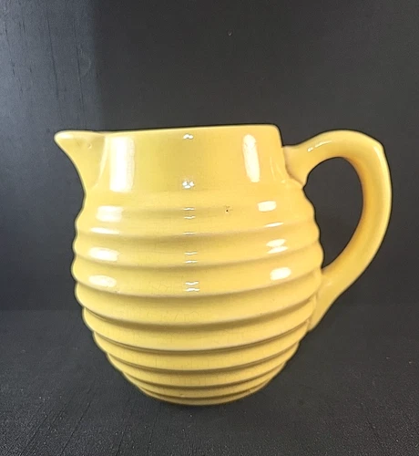 Vtg BAUER 1930's Beehive Yellow Ringware Pitcher Pottery California-Crazing 5"