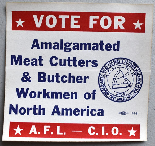 Vote Amalgamated Meat Cutters & Butcher Workmen Vintage 1950s Decal Sticker