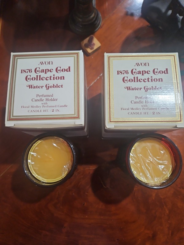 NEW in box  Avon 1876 Cape Cod Water Goblet Perfumed Candle Holder Floral Medley