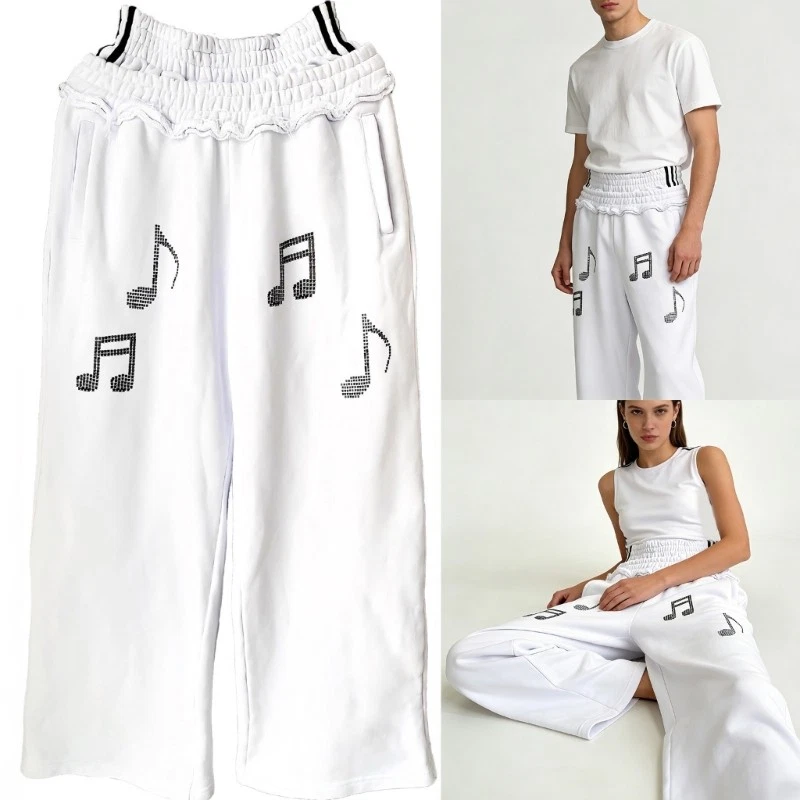 Wide Leg Baggy Pants Women Men Elastic Double Waist Patchwork Jogger Sweatpants