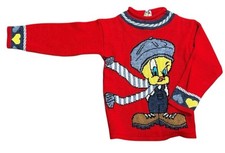 Kids Vintage 1993 Looney Tunes Tweety Bird Winter Sweater Size 5-6