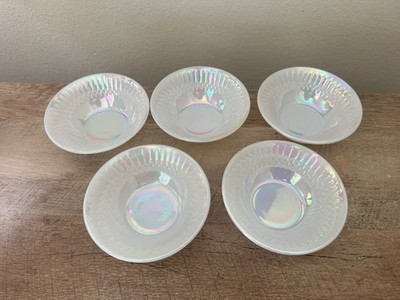 Vintage Federal Milk Glass White Iridescent Small Dessert Fruit Bowls Set Of 5